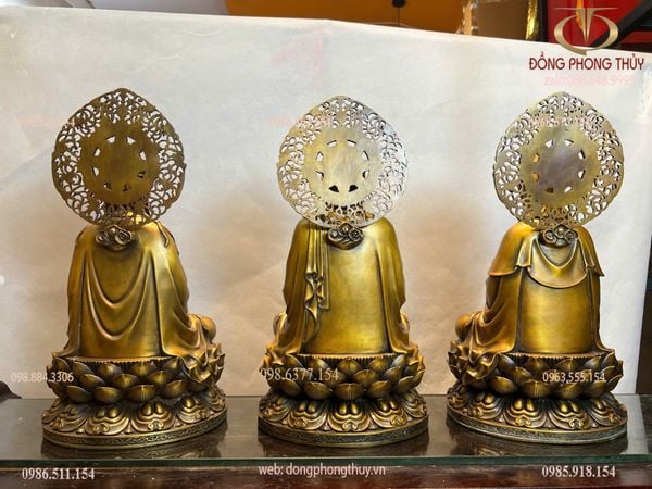 Tượng tây phương tam thánh bằng đồng cao 45cm màu hun nâu