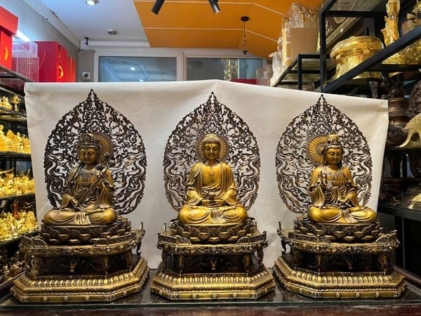 Tượng phật Tây Phương Tam Thánh bằng đồng cao 62cm