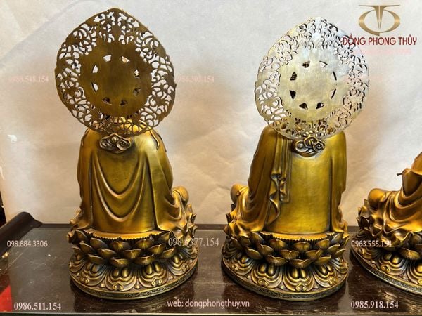Tượng tây phương tam thánh bằng đồng cao 45cm màu hun nâu