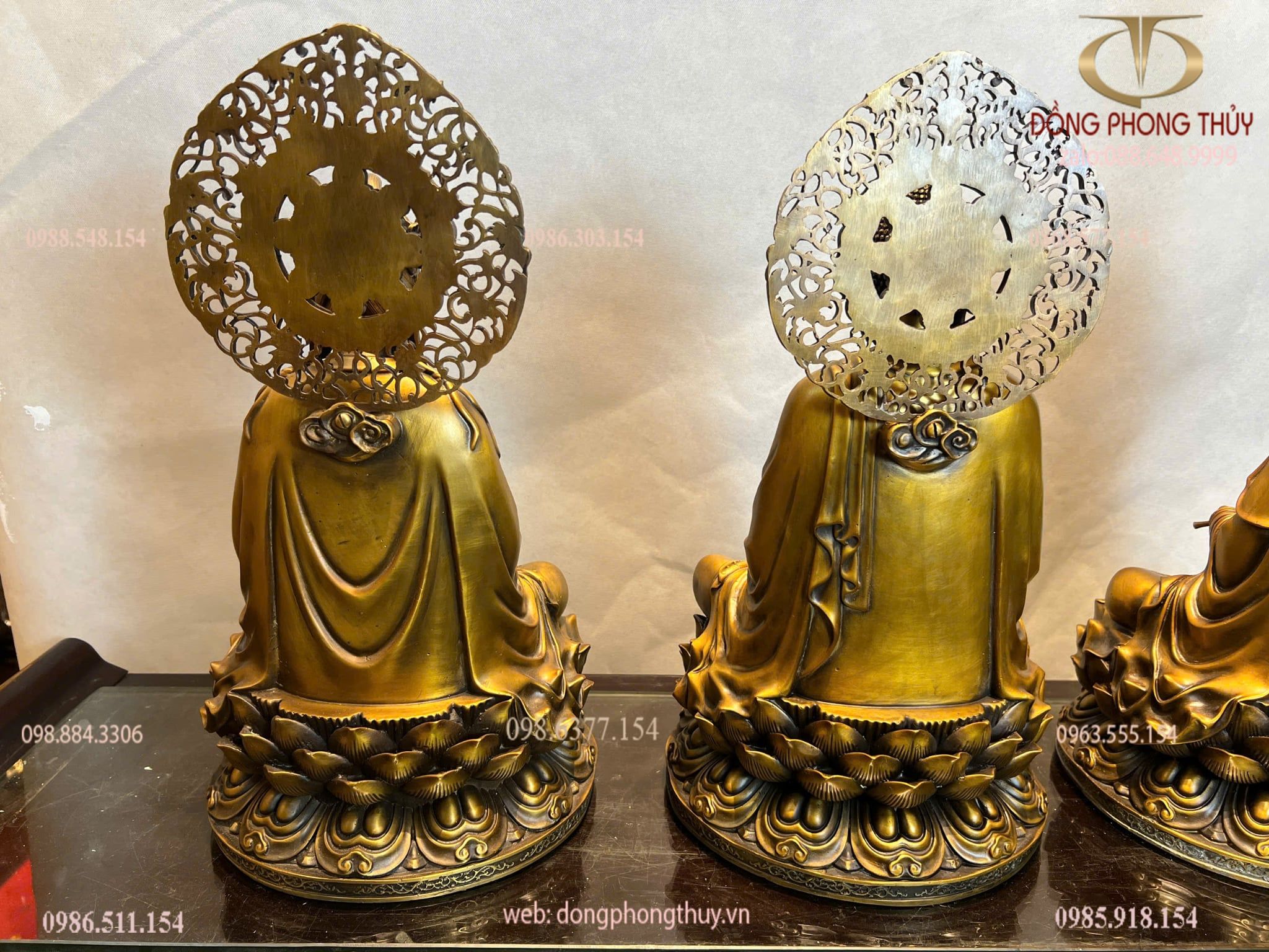 Tượng tây phương tam thánh bằng đồng cao 45cm màu hun nâu