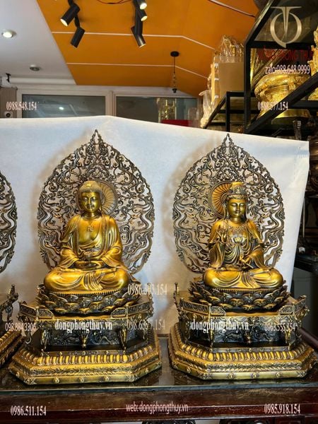 Tượng phật Tây Phương Tam Thánh bằng đồng cao 62cm