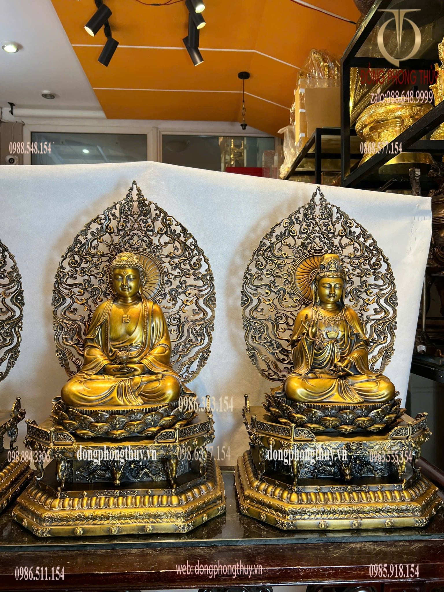 Tượng phật Tây Phương Tam Thánh bằng đồng cao 62cm