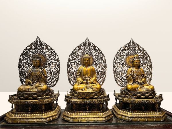 Tượng Tây Phương Tam Thánh ngồi bằng đồng cao 62cm