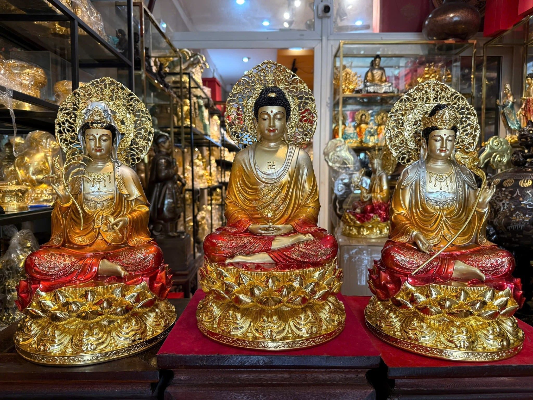 Tượng Tây Phương Tam thánh cao 45cm bằng đồng