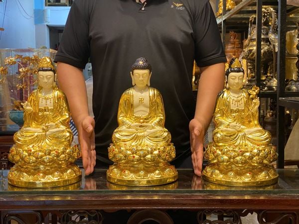 Tượng  tam thánh phật bằng đồng dát vàng