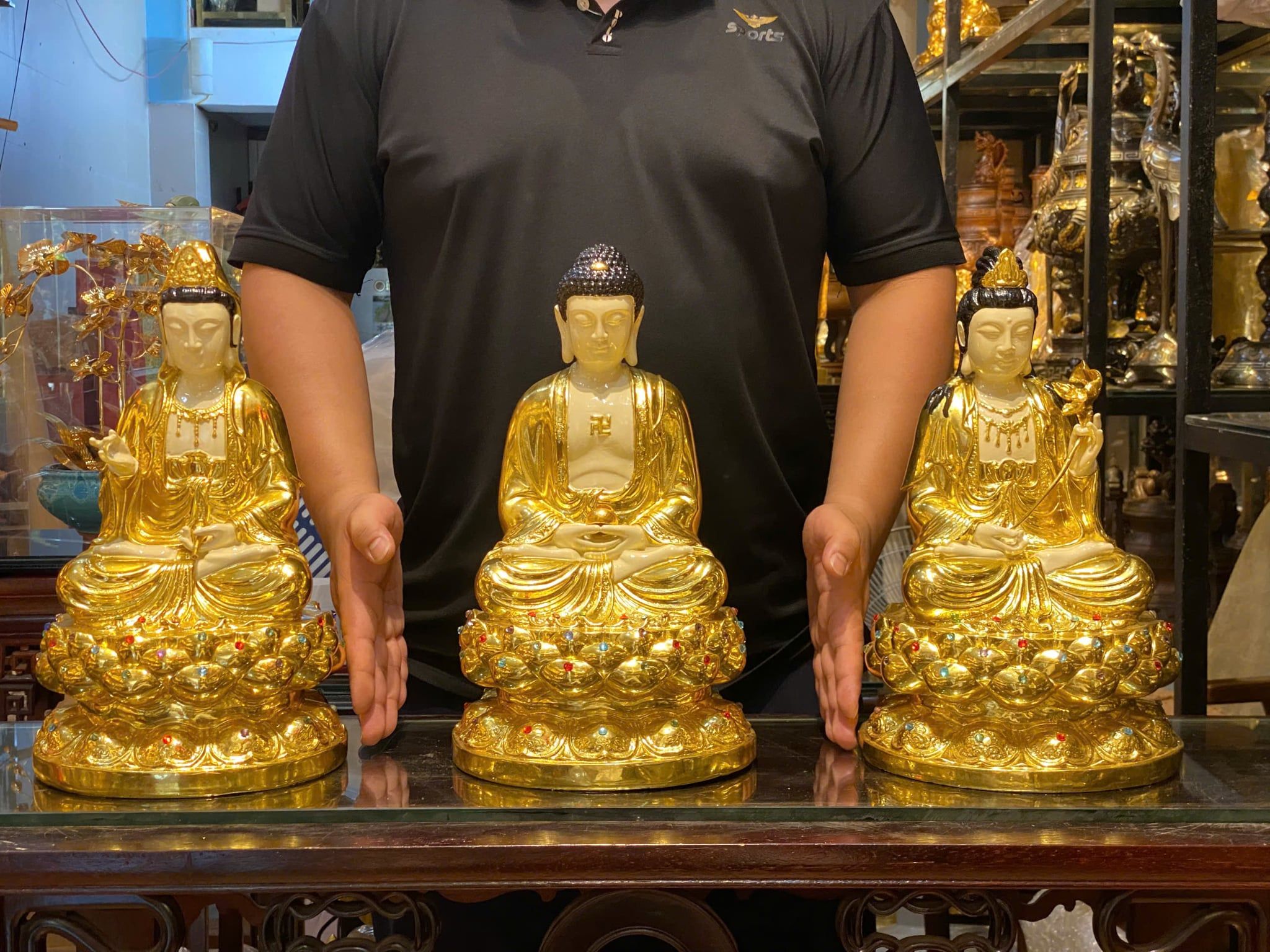 Tượng  tam thánh phật bằng đồng dát vàng