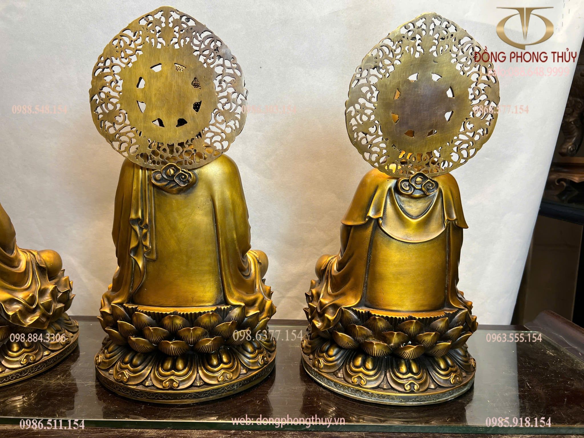 Tượng tây phương tam thánh bằng đồng cao 45cm màu hun nâu