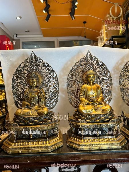 Tượng phật Tây Phương Tam Thánh bằng đồng cao 62cm