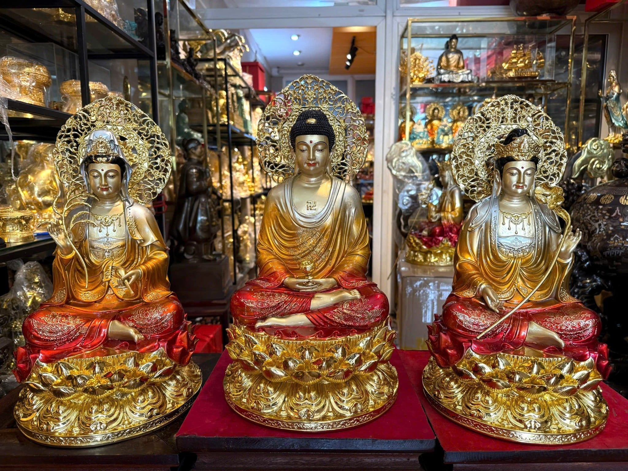 Tượng Tây Phương Tam thánh cao 45cm bằng đồng