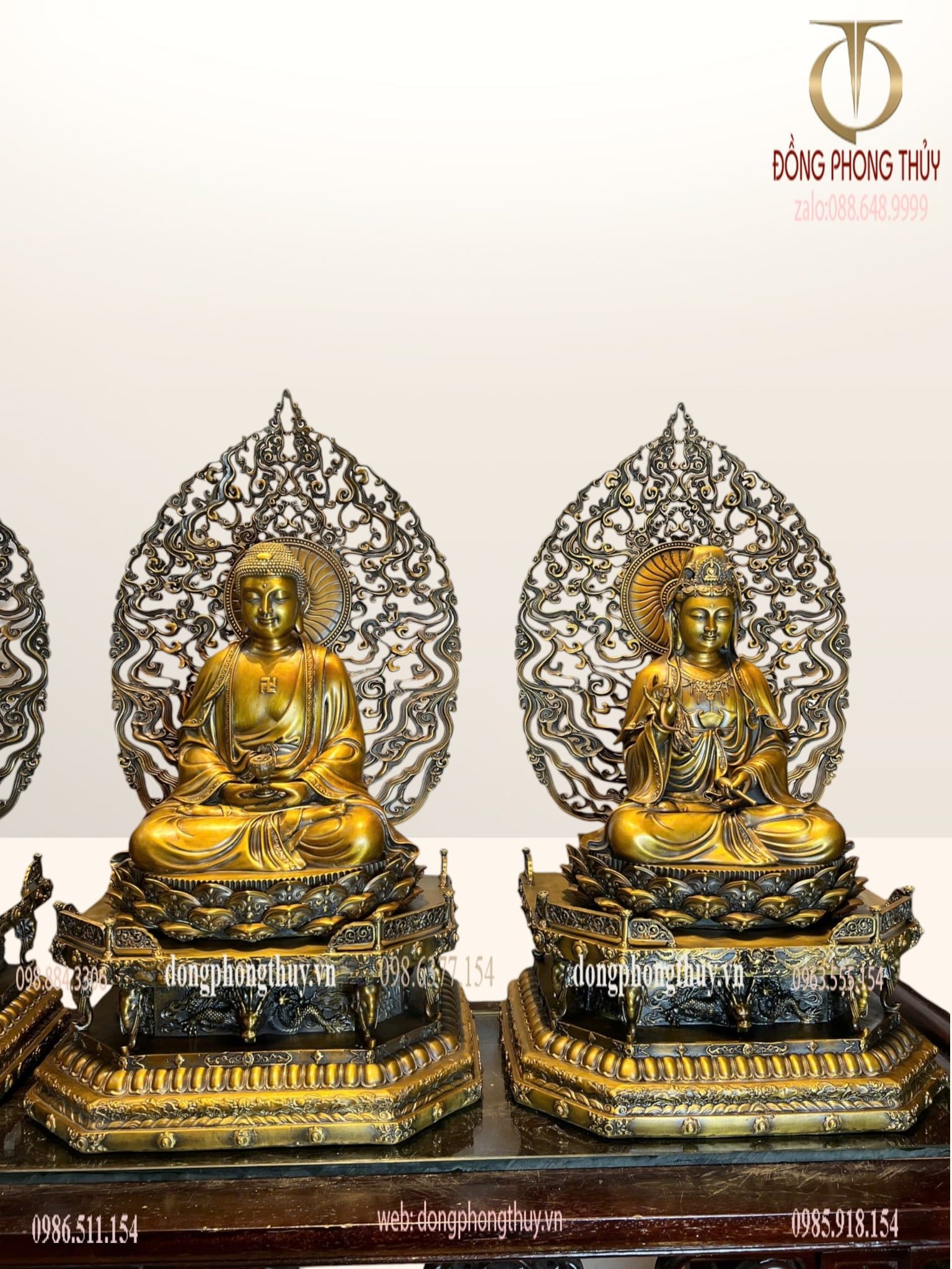 Tượng Tây Phương Tam Thánh ngồi bằng đồng cao 62cm