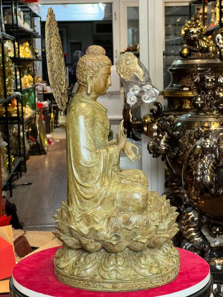 Tượng thích ca chuyển pháp luân bằng đồng patina xanh rêu