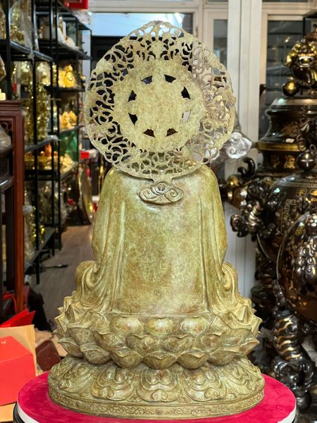 Tượng thích ca chuyển pháp luân bằng đồng patina xanh rêu