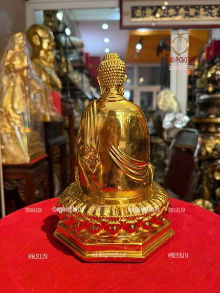 Tượng phật thích ca 22cm nặng 1,9kg bằng đồng dát vàng nano