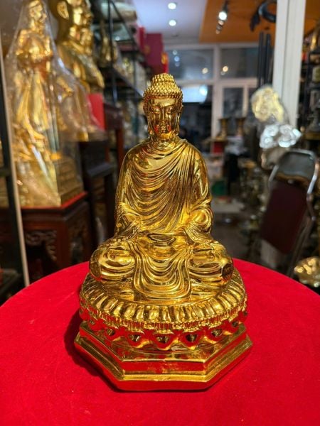 Tượng phật thích ca 22cm nặng 1,9kg bằng đồng dát vàng nano