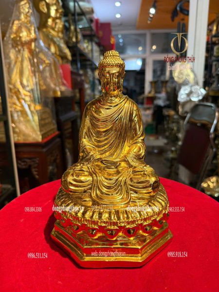 Tượng phật thích ca 22cm nặng 1,9kg bằng đồng dát vàng nano