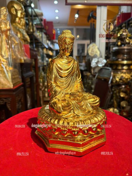 Tượng phật thích ca 22cm nặng 1,9kg bằng đồng dát vàng nano