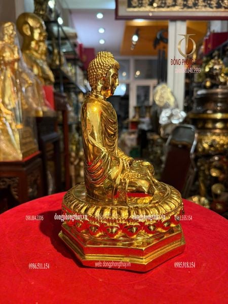 Tượng phật thích ca 22cm nặng 1,9kg bằng đồng dát vàng nano