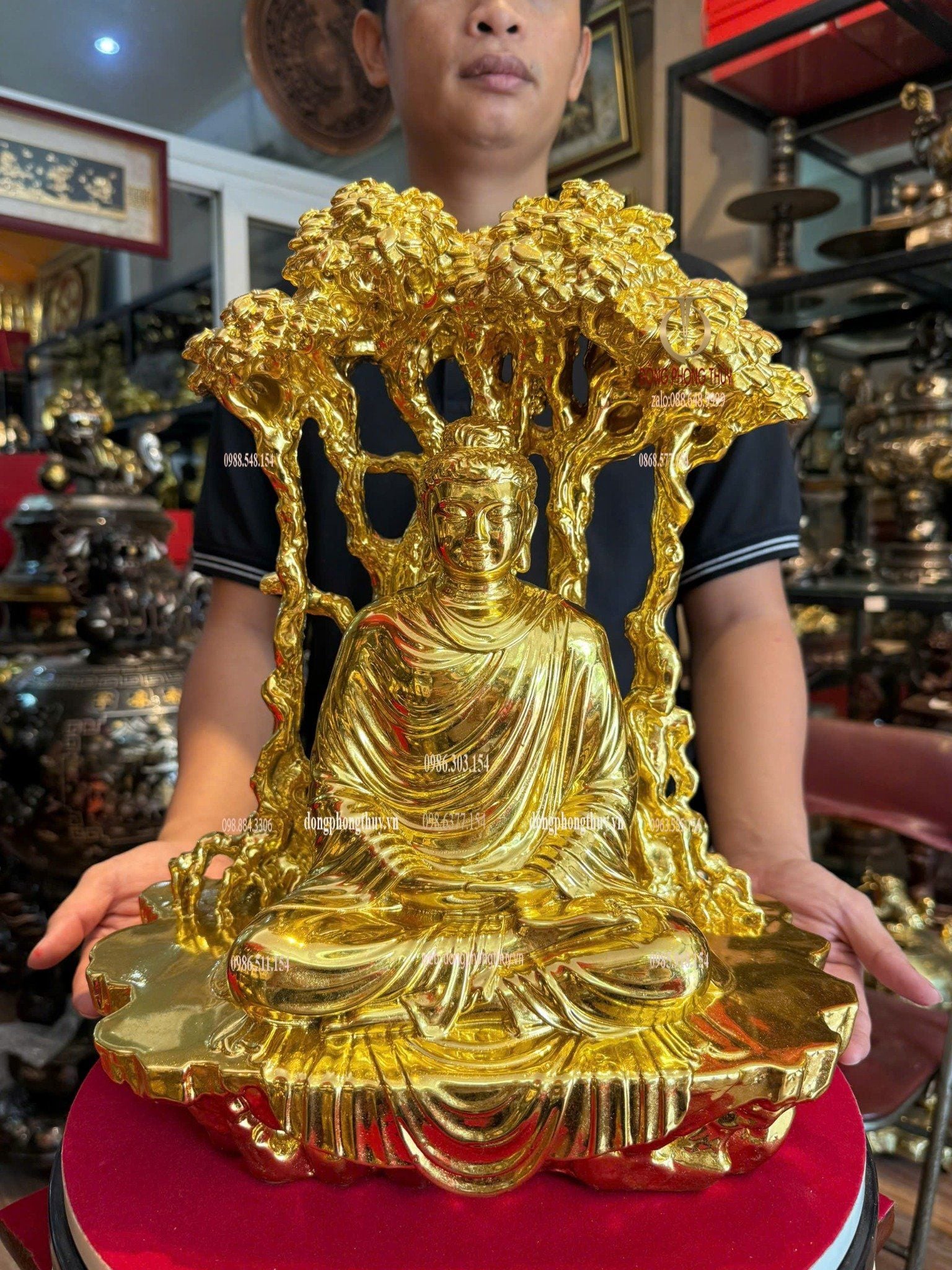 Tượng Thích Ca ngồi gốc cây bồ đề bằng đồng đất vàng