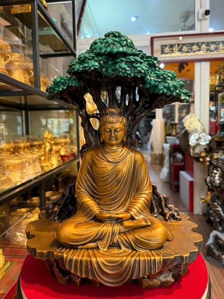 Tượng phật thích ca ngồi gốc bồ đề bằng đồng cao 42cm nặng 15kg