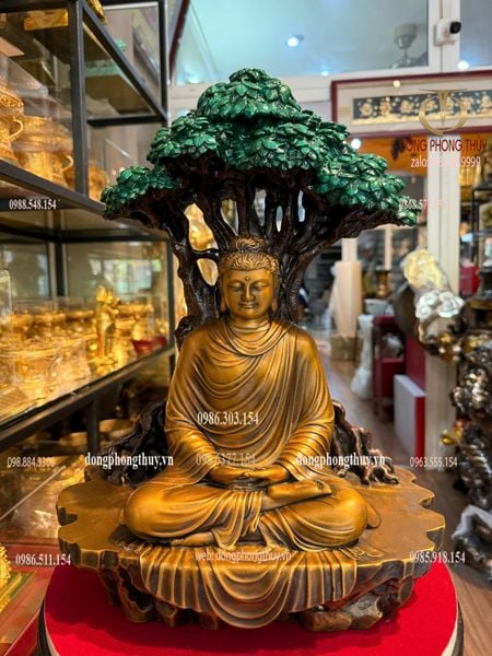 Tượng phật thích ca ngồi gốc bồ đề bằng đồng cao 42cm nặng 15kg