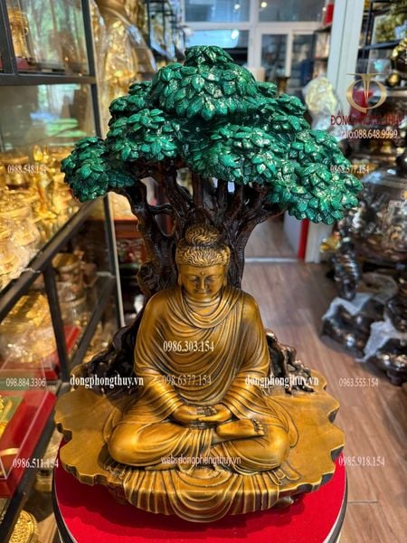 Tượng phật thích ca ngồi gốc bồ đề bằng đồng cao 42cm nặng 15kg