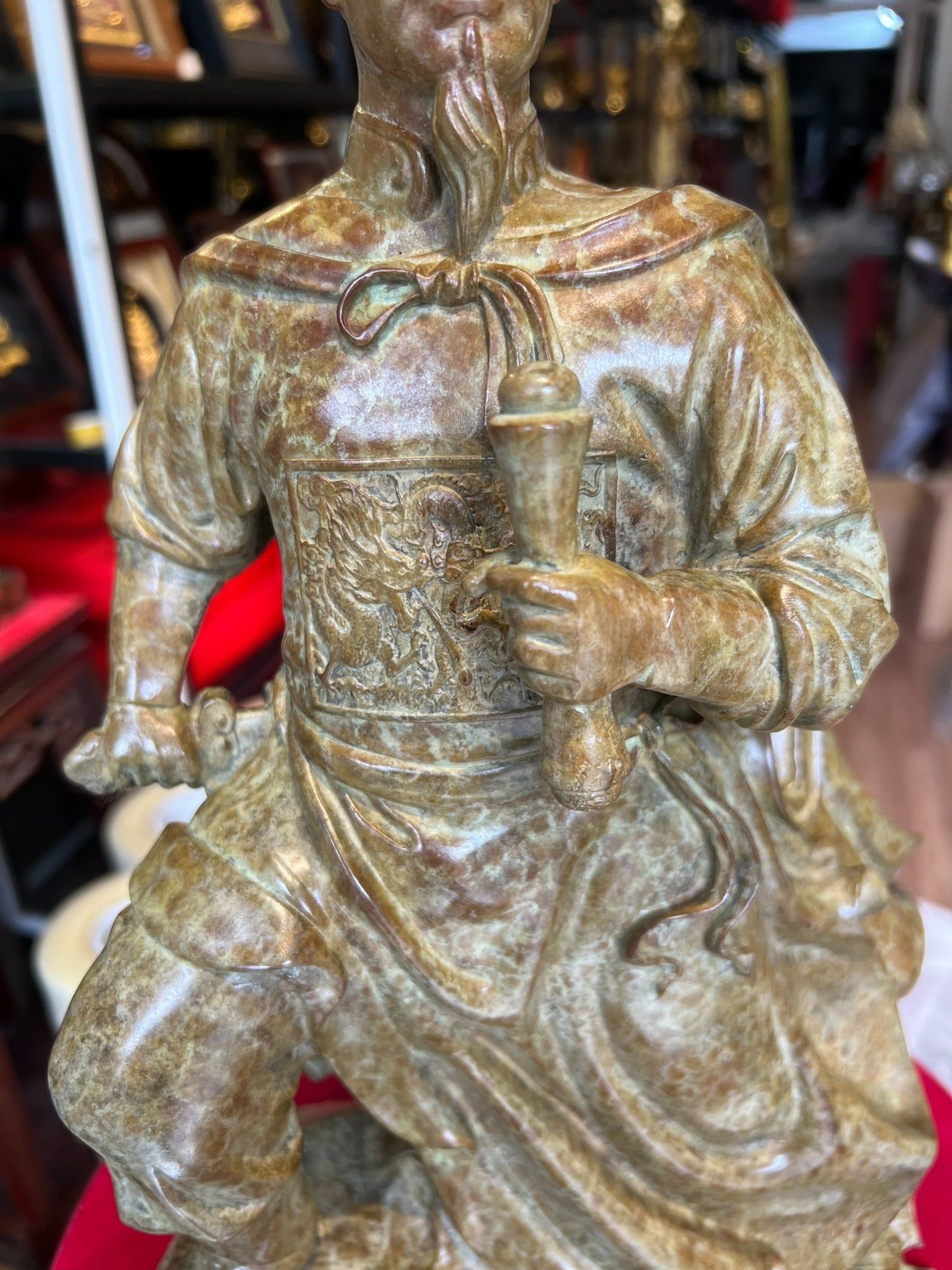 Tượng Trần Quốc Tuấn cao 42cm nặng 7kg bằng đồng Patina xanh rêu cổ loang vân hỏa biến