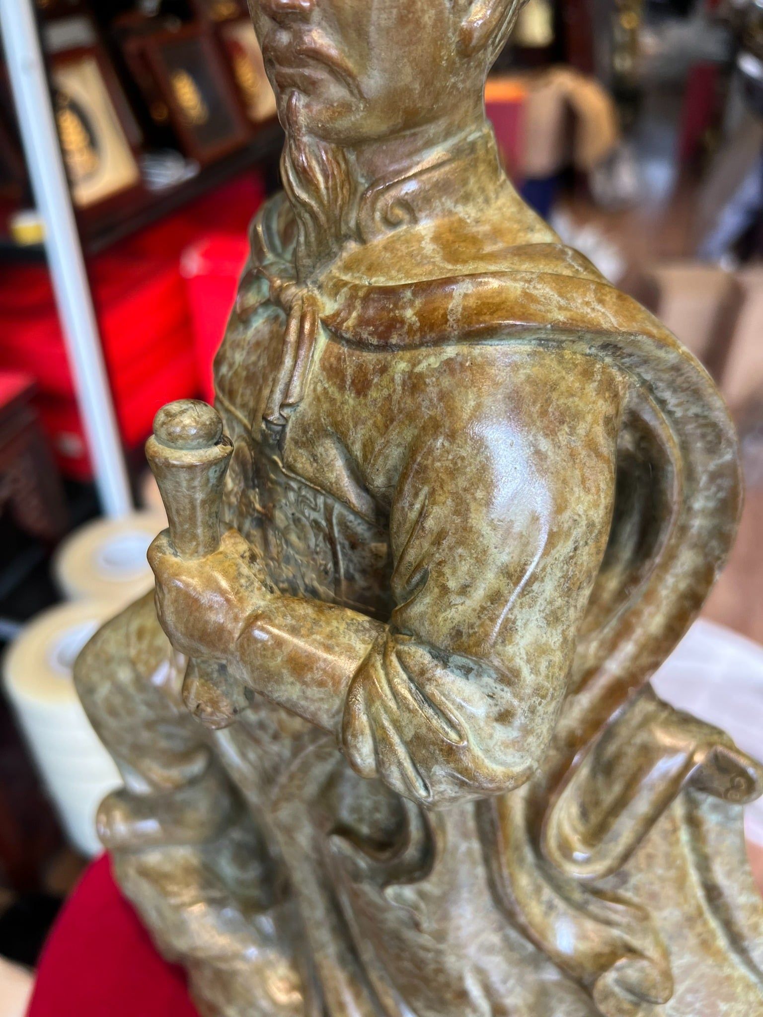 Tượng Trần Quốc Tuấn cao 42cm nặng 7kg bằng đồng Patina xanh rêu cổ loang vân hỏa biến