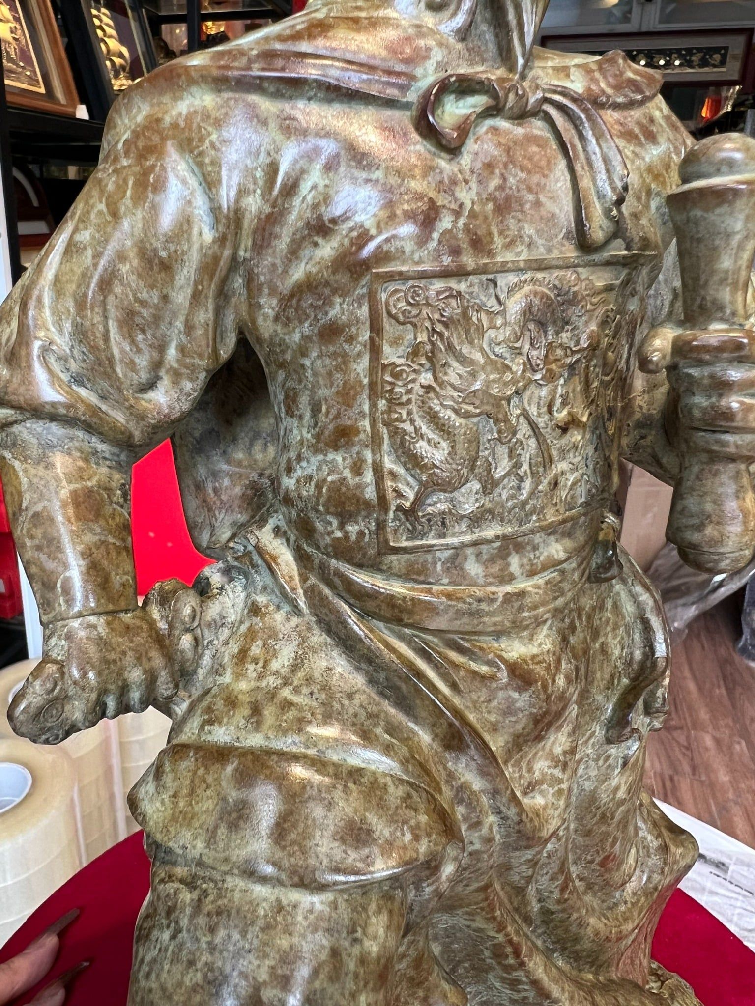 Tượng Trần Quốc Tuấn cao 42cm nặng 7kg bằng đồng Patina xanh rêu cổ loang vân hỏa biến