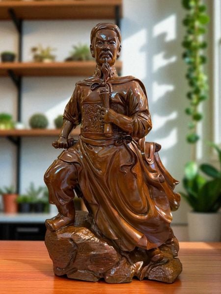 Tượng Trần Hưng Đạo bằng đồng màu giả cổ ửng đỏ cao 42cm