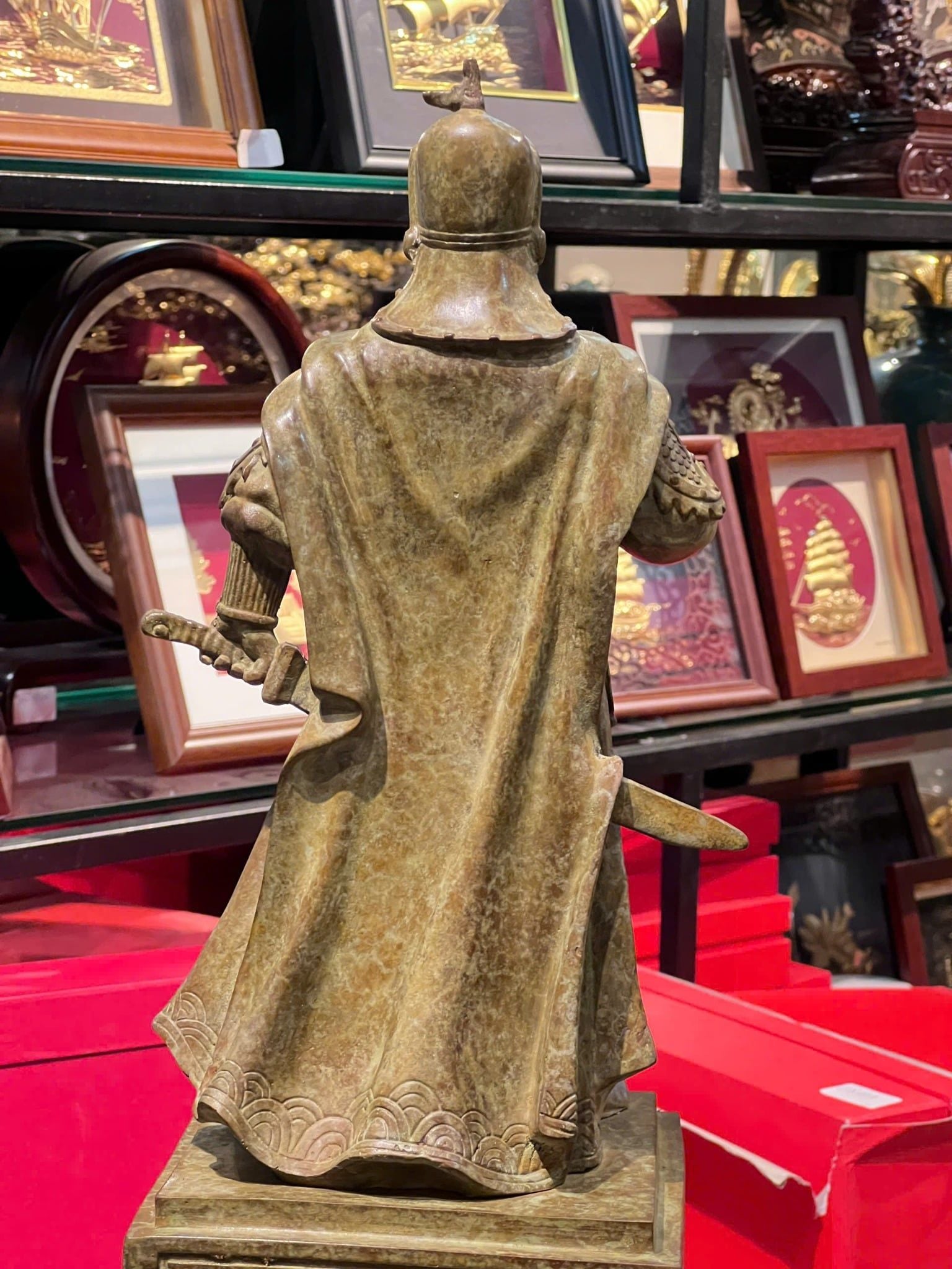 Tượng Trần Hưng Đạo bằng đồng cao 50cm, Patina xanh rêu cổ loang vân hỏa biến