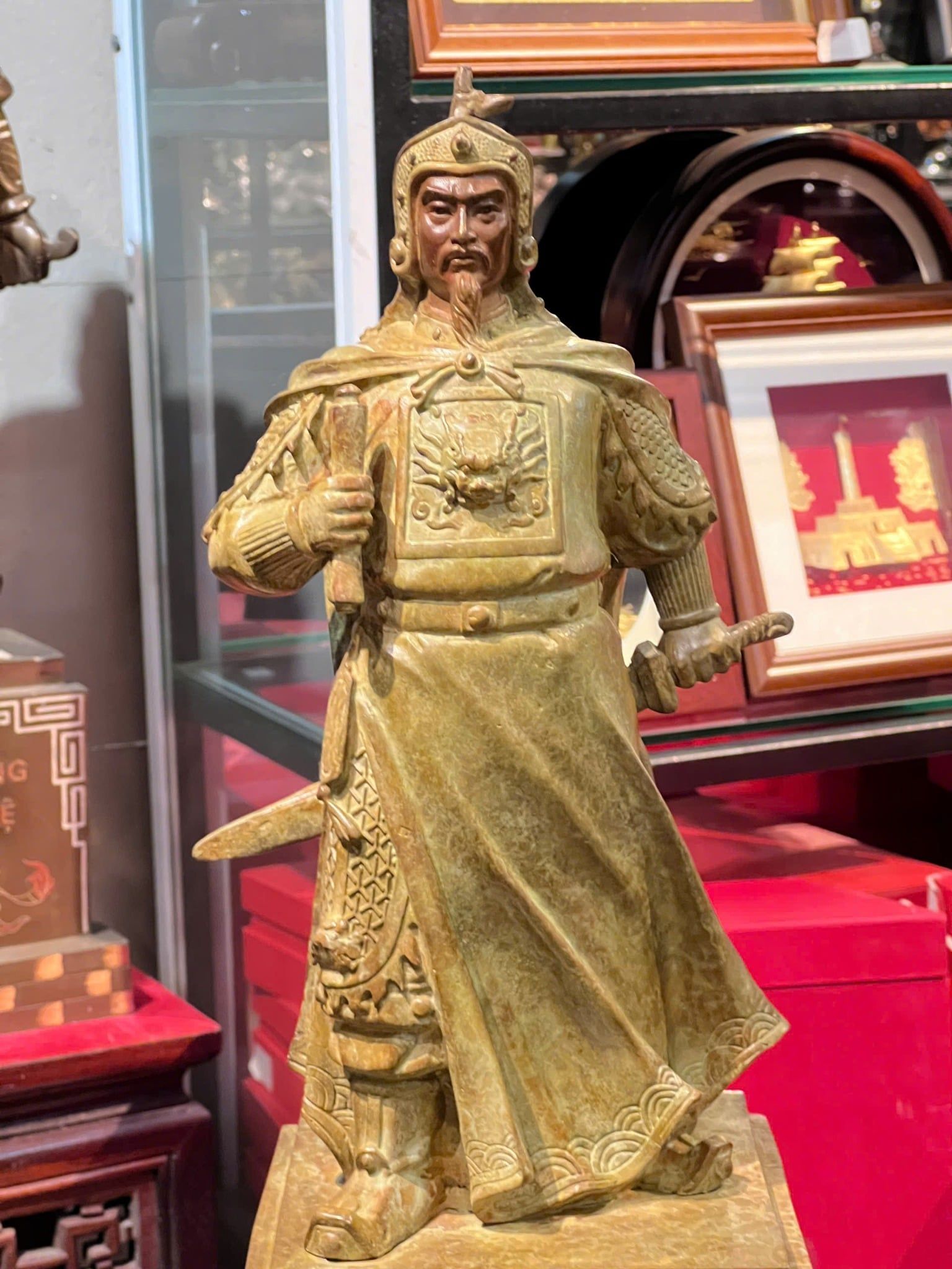 Tượng Trần Hưng Đạo bằng đồng cao 50cm, Patina xanh rêu cổ loang vân hỏa biến