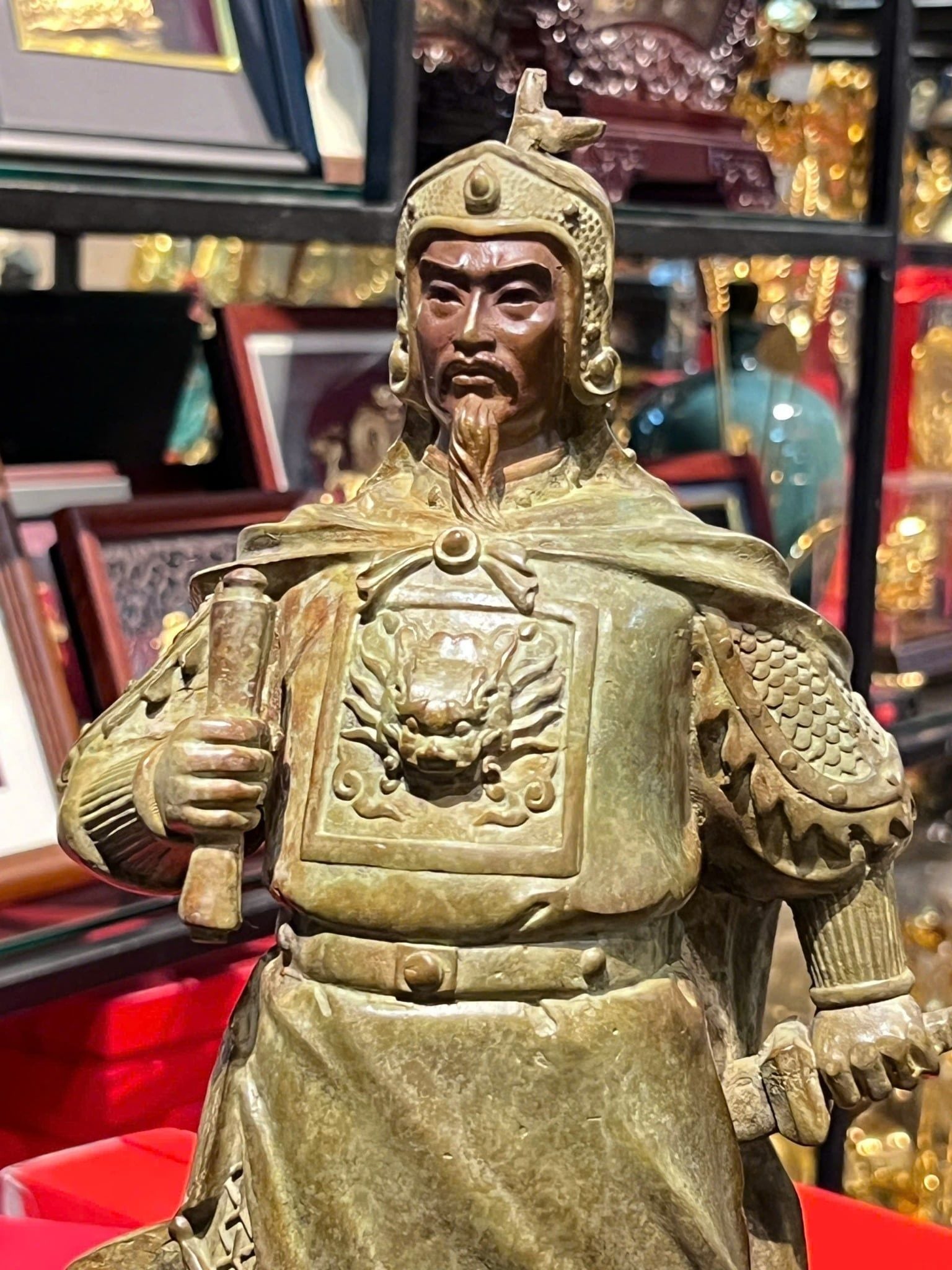 Tượng Trần Hưng Đạo bằng đồng cao 50cm, Patina xanh rêu cổ loang vân hỏa biến