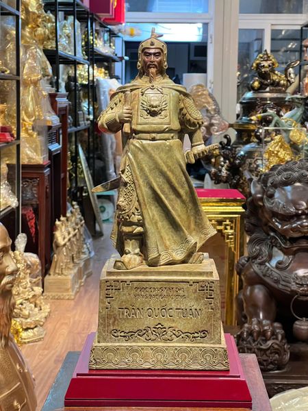 Tượng Trần Hưng Đạo bằng đồng cao 50cm, Patina xanh rêu cổ loang vân hỏa biến