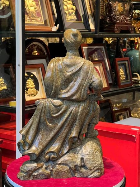 Tượng Hưng Đạo Đại Vương cao 42cm nặng 7kg bằng đồng Patina xanh rêu cổ loang vân hỏa biến