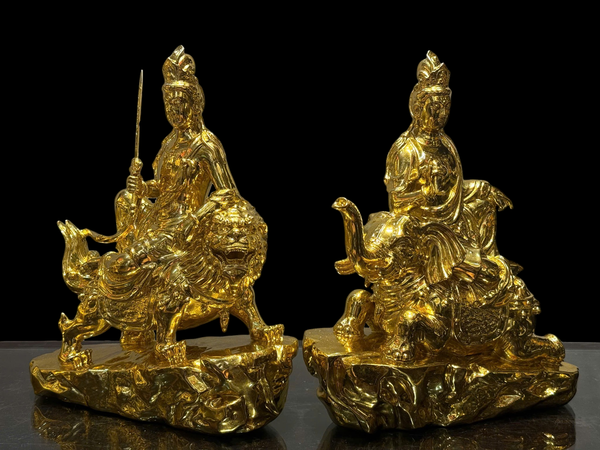 Văn thù sư lợi-phổ hiền bồ tát bằng đồng dát vàng