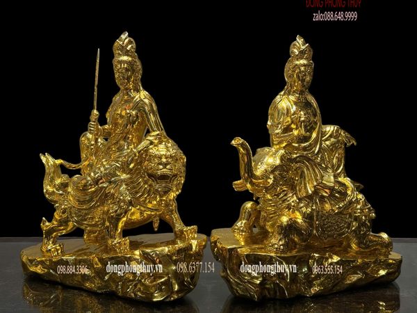 Văn thù sư lợi-phổ hiền bồ tát bằng đồng dát vàng