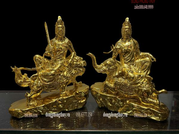 Văn thù sư lợi-phổ hiền bồ tát bằng đồng dát vàng