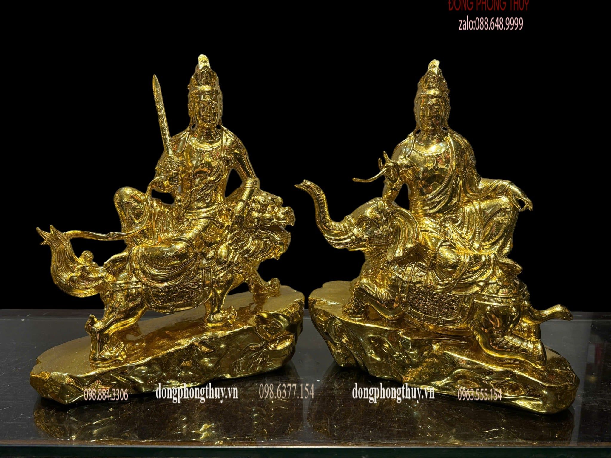 Văn thù sư lợi-phổ hiền bồ tát bằng đồng dát vàng