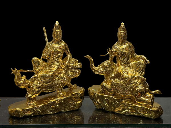 Văn thù sư lợi-phổ hiền bồ tát bằng đồng dát vàng