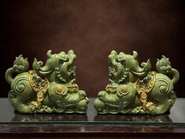 Đôi tỳ hưu bằng đồng patina