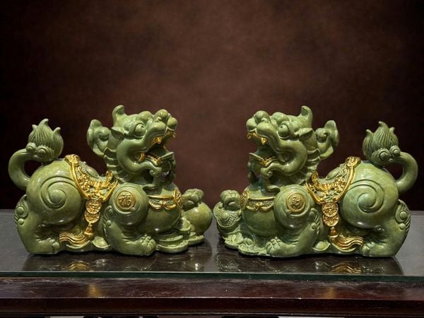 Đôi tỳ hưu bằng đồng patina