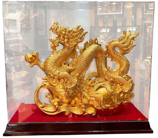Tượng rồng hồ lô dát vàng 24k Cao 42 dài 55 sâu 18 nặng 16 kg