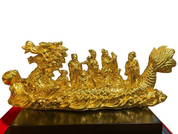 Bát tiên quá hải cưỡi thuyền rồng bằng đồng dát vàng 24k
