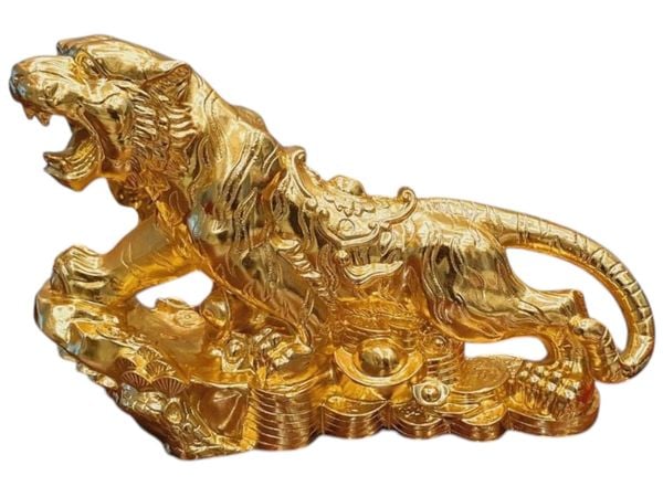 Quà tặng mạ vàng: tượng hổ mạ vàng 24k núi đá