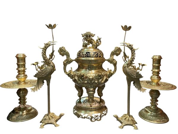 bộ đỉnh đồng cát tút song long chầu nguyệt mẫu chữ việt cao 60cm nặng 29kg hàng kĩ