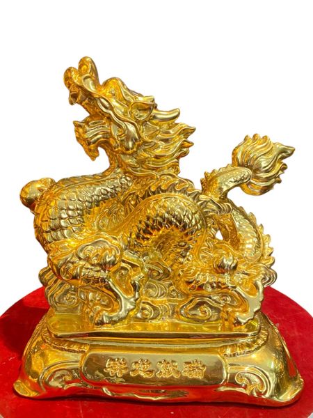 Tượng rồng phong thủy dát vàng 24k cao 29cm chữ Nho