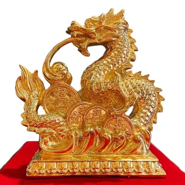 Tượng rồng nhả đồng tiền mạ vàng 24k