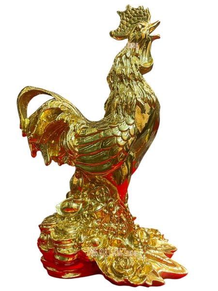 Quà tặng mạ vàng: tượng gà phong thủy hoa hồng dát vàng 24k
