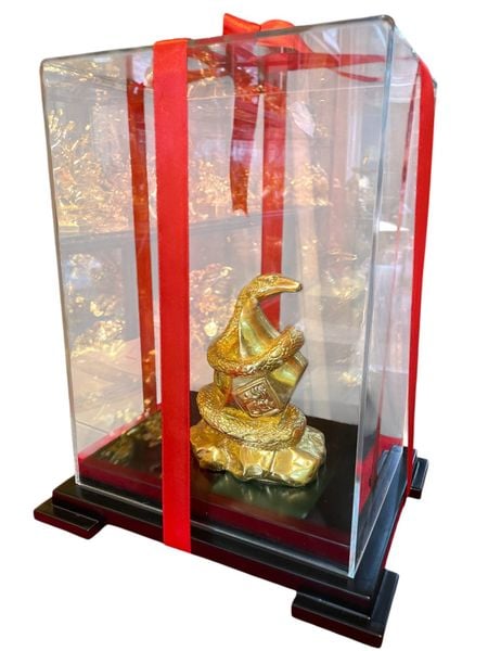 Quà tặng sếp: Tượng rắn mạ vàng phong thủy bằng đồng dát vàng 24k