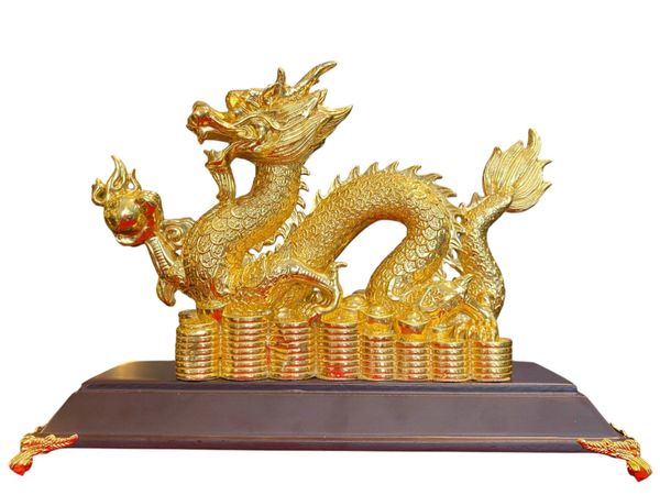 Quà tặng mạ vàng: Tượng rồng vẩy tiền mạ vàng 24k